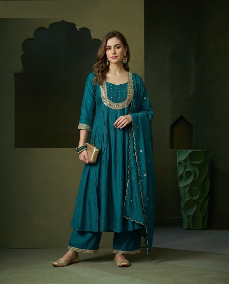 K 1324 By Naisha Mul Chanderi Kurti With Bottom Dupatta